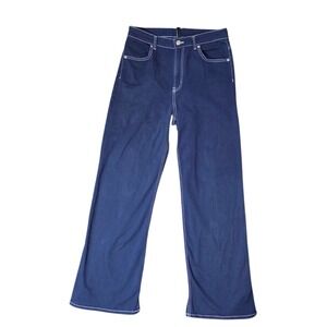 H&M Divided Blue Wide Leg Pants Contrast Stitching Casual Denim Size 10‎